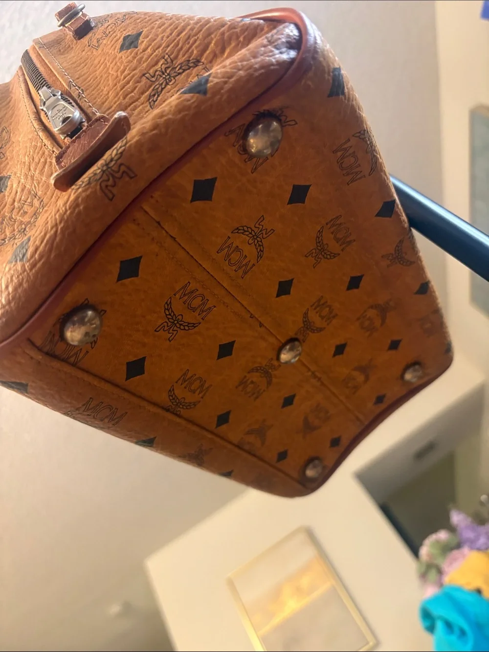 MCM Cognac Brown Visetos Monogram Satchel
